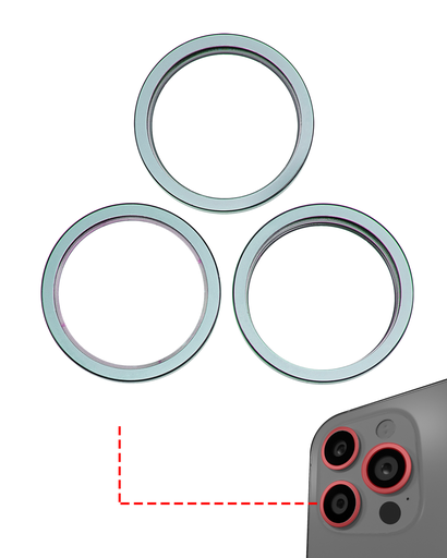 [107082130386] Anneau de protection de lentille caméra arrière compatible For iPhone 15 Pro Max - Aftermarket Plus - 3 Pièces - Bleu Titane
