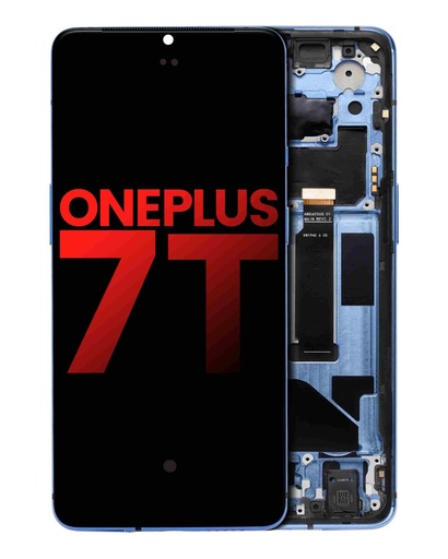 Bloc écran OLED avec châssis pour OnePlus 7T - Aftermarket Plus - Bleu glacier