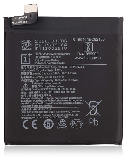 [107084001936] Batterie compatible OnePlus 7 Pro BLP699