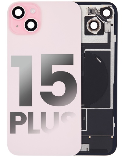 Vitre arrière ORIGINALE pour iPhone 15 Plus - avec plaque en métal - NFC - Magsafe - Nappe Flash - Grade A - Rose - original occasion